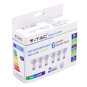 v-tac vt-2225 2739 2740 2741 5W lampada GU10 calda 6pezzi