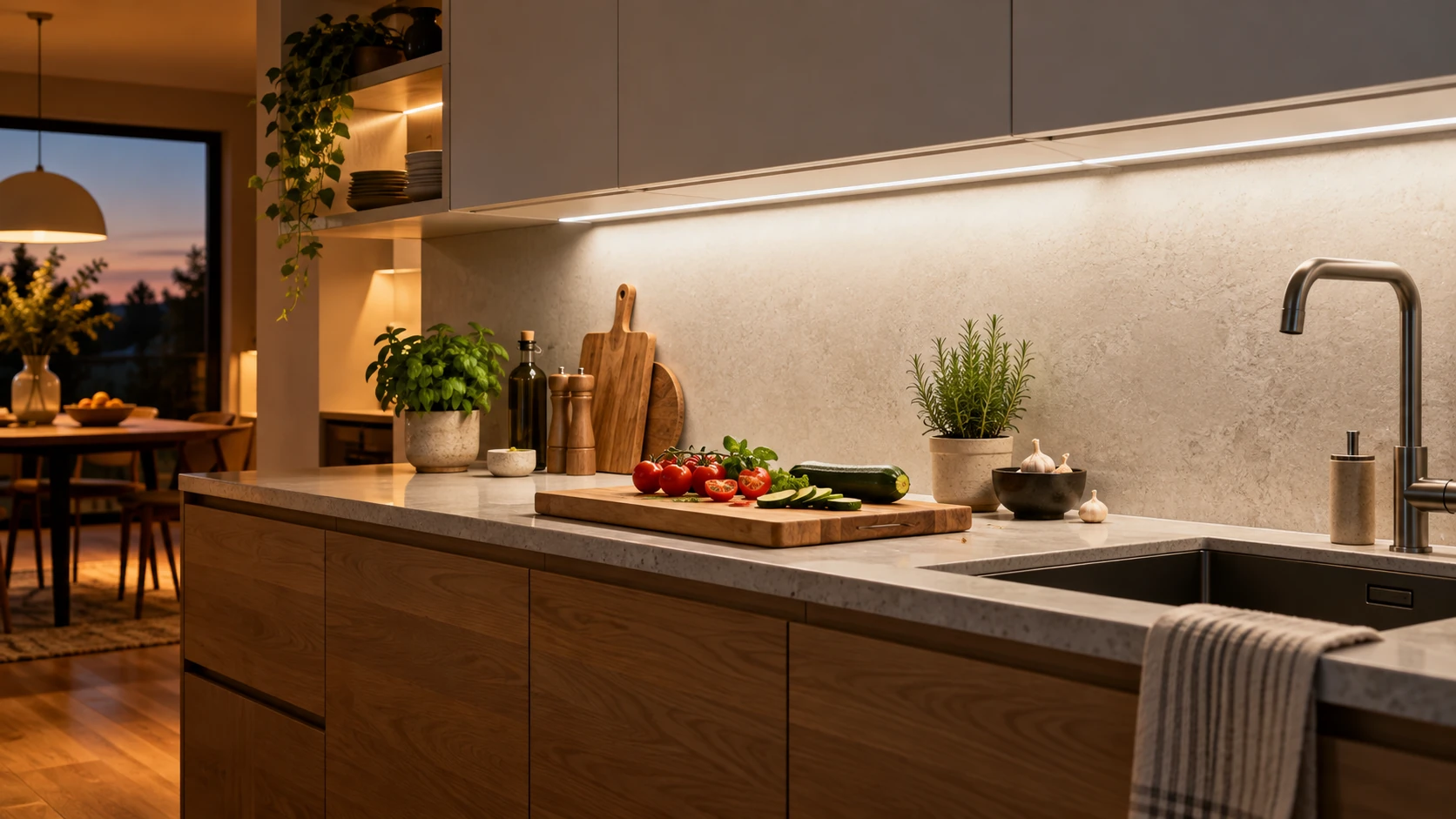 Luce LED sotto il pensile che illumina in modo uniforme il piano cucina